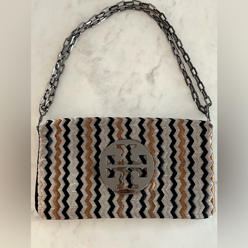 Tory Burch multi-metallic handbag with Tory logo and adjustable strap